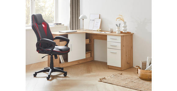 ECKSCHREIBTISCH 120/150/75 cm in Weiß, Eichefarben - Eichefarben/Alufarben, KONVENTIONELL, Holzwerkstoff/Kunststoff (120/150/75cm) - Venda