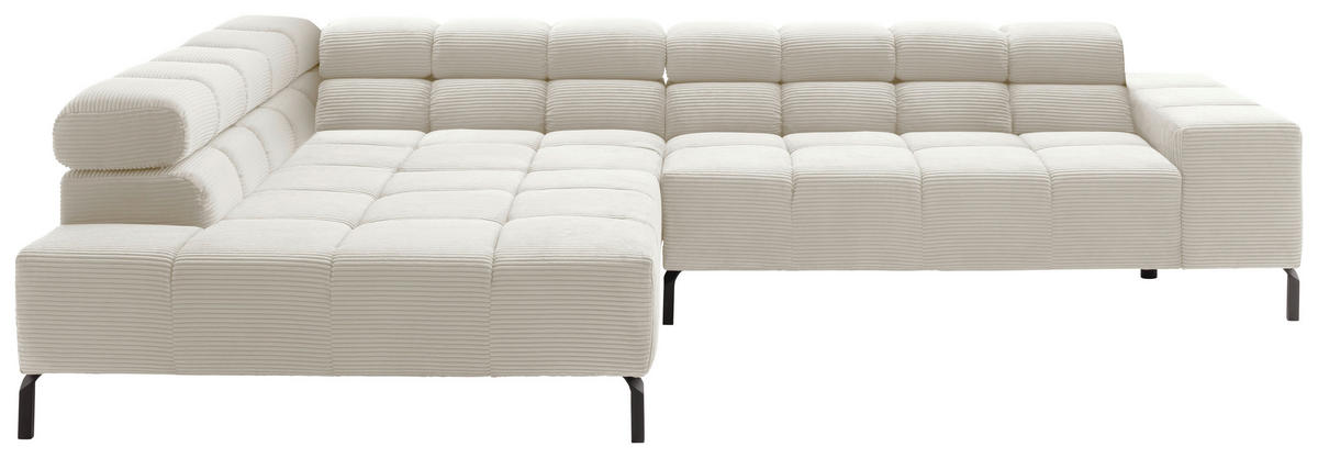 ECKSOFA in Cord Creme  - Creme/Schwarz, Design, Textil/Metall (216/321cm) - Hom`in