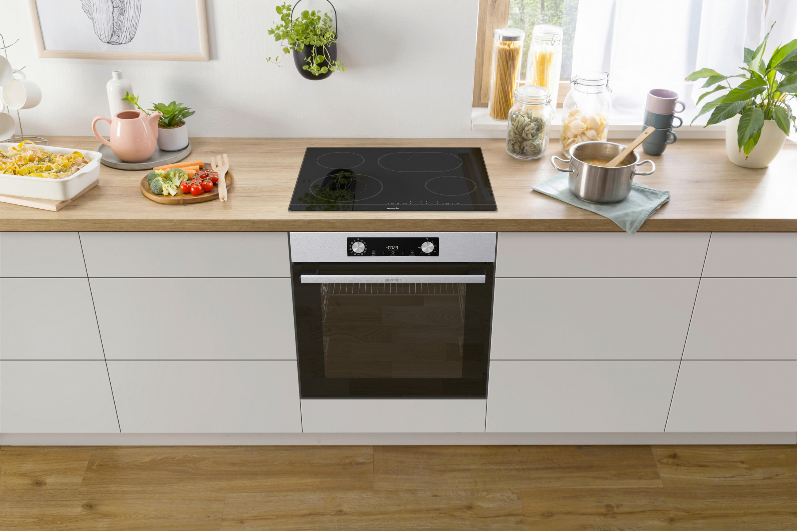 BACKOFENSET 738882  - Edelstahlfarben/Schwarz, Basics, Glas/Metall (59,5/59,5/56,4cm) - Gorenje