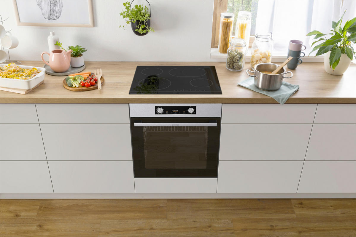 BACKOFENSET 738882  - Edelstahlfarben/Schwarz, Basics, Glas/Metall (59,5/59,5/56,4cm) - Gorenje