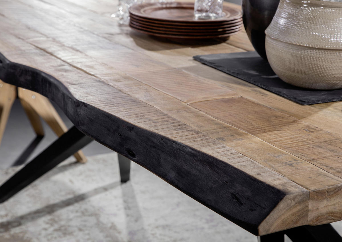ESSTISCH in Holz, Metall 200/100/76 cm  - Schwarz/Akaziefarben, Design, Holz/Metall (200/100/76cm) - Landscape