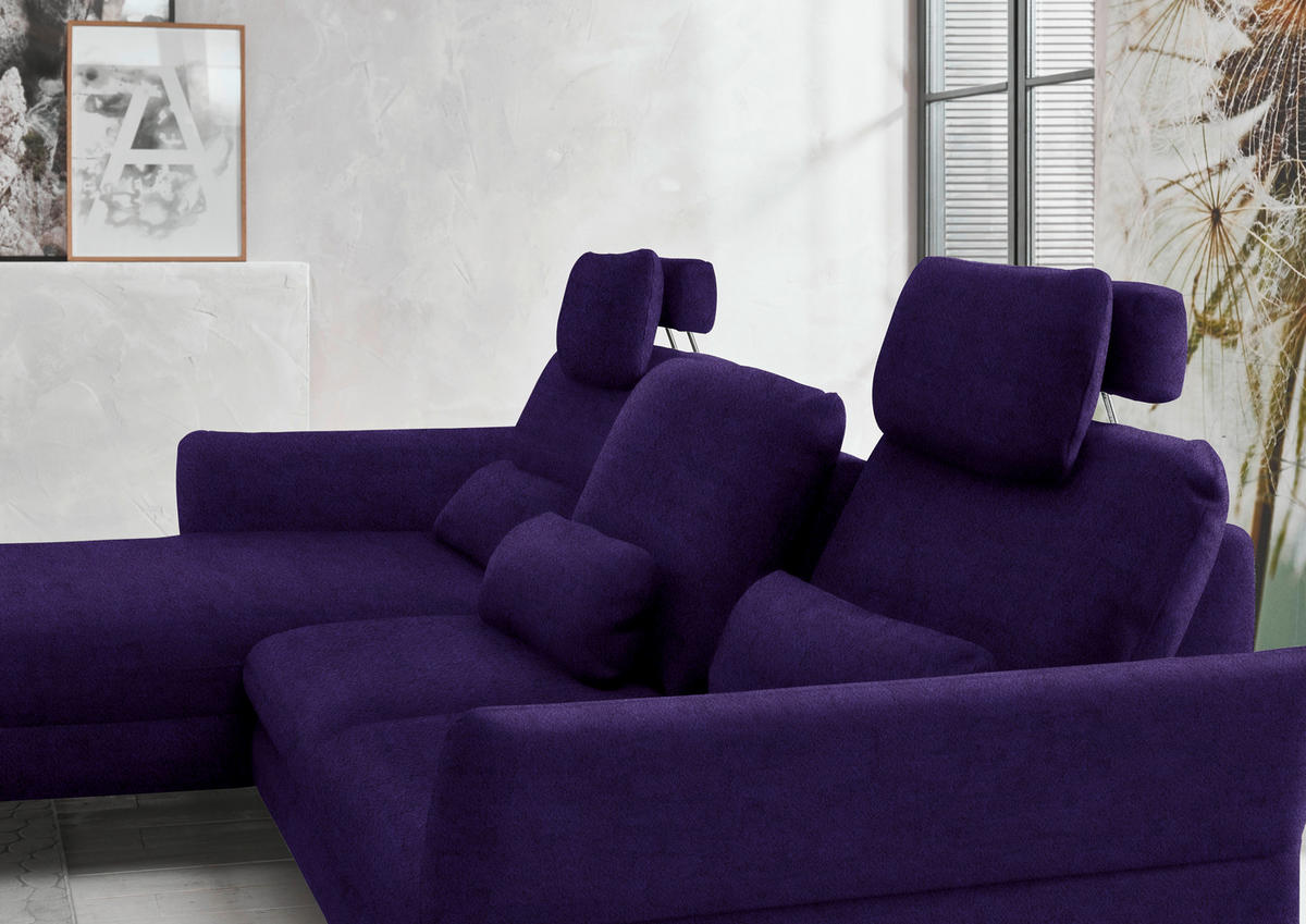 ECKSOFA Beldomo System in Velours Violett  179/306 cm  - Violett/Schwarz, Design, Textil/Metall (179/306cm) - Beldomo System