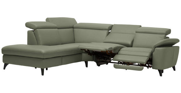 ECKSOFA in Echtleder Grün  - Schwarz/Grün, Design, Leder/Metall (239/289cm) - Cantus