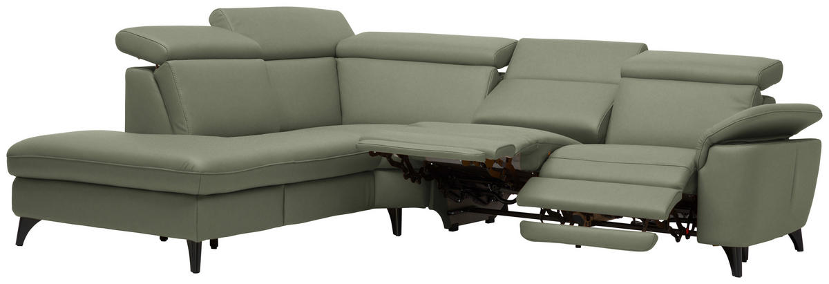 ECKSOFA in Echtleder Grün  - Schwarz/Grün, Design, Leder/Metall (239/285cm) - Cantus