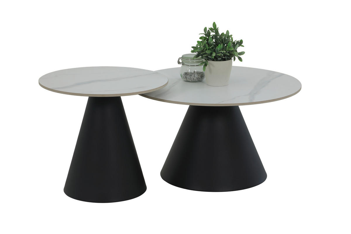 COUCHTISCHSET rund Schwarz, Weiß  - Schwarz/Weiß, Design, Stein/Metall (70/50/40/46cm) - Livetastic