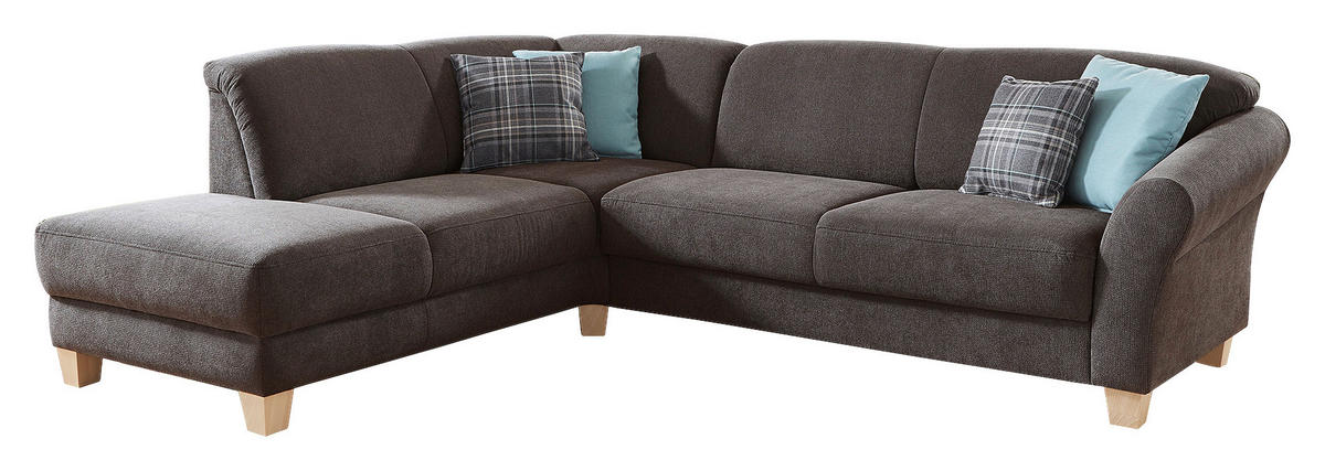 ECKSOFA in Flachgewebe Dunkelbraun  - Dunkelbraun/Naturfarben, Konventionell, Holz/Textil (212/257cm) - Sit & More