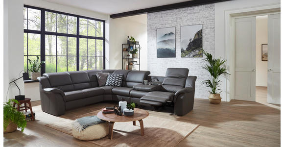 ECKSOFA Grau Echtleder - Chromfarben/Grau, KONVENTIONELL, Leder/Kunststoff (260/324cm) - Cantus