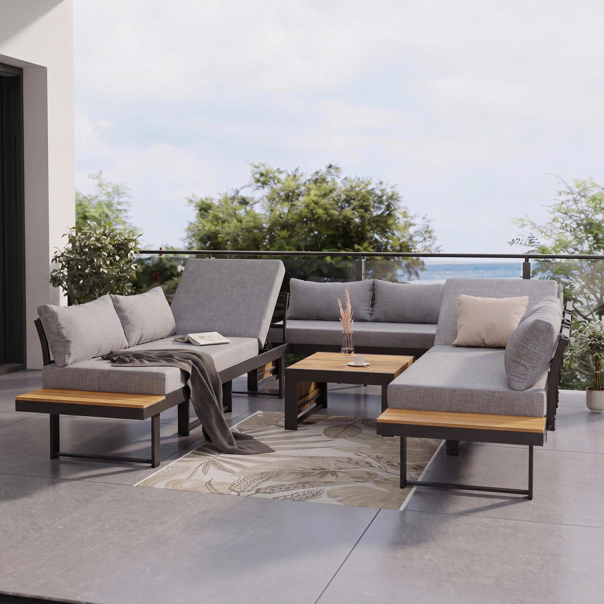 LOUNGEGARNITUR 311/246 cm Akazie Aluminium  - Anthrazit/Grau, Lifestyle, Holz/Textil (311/246cm) - Ambia Garden