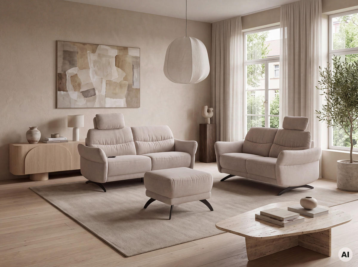 2-SITZER-SOFA Flachgewebe Sandfarben  - Sandfarben/Schwarz, Konventionell, Textil/Metall (163/91/92cm) - Pure Home Comfort