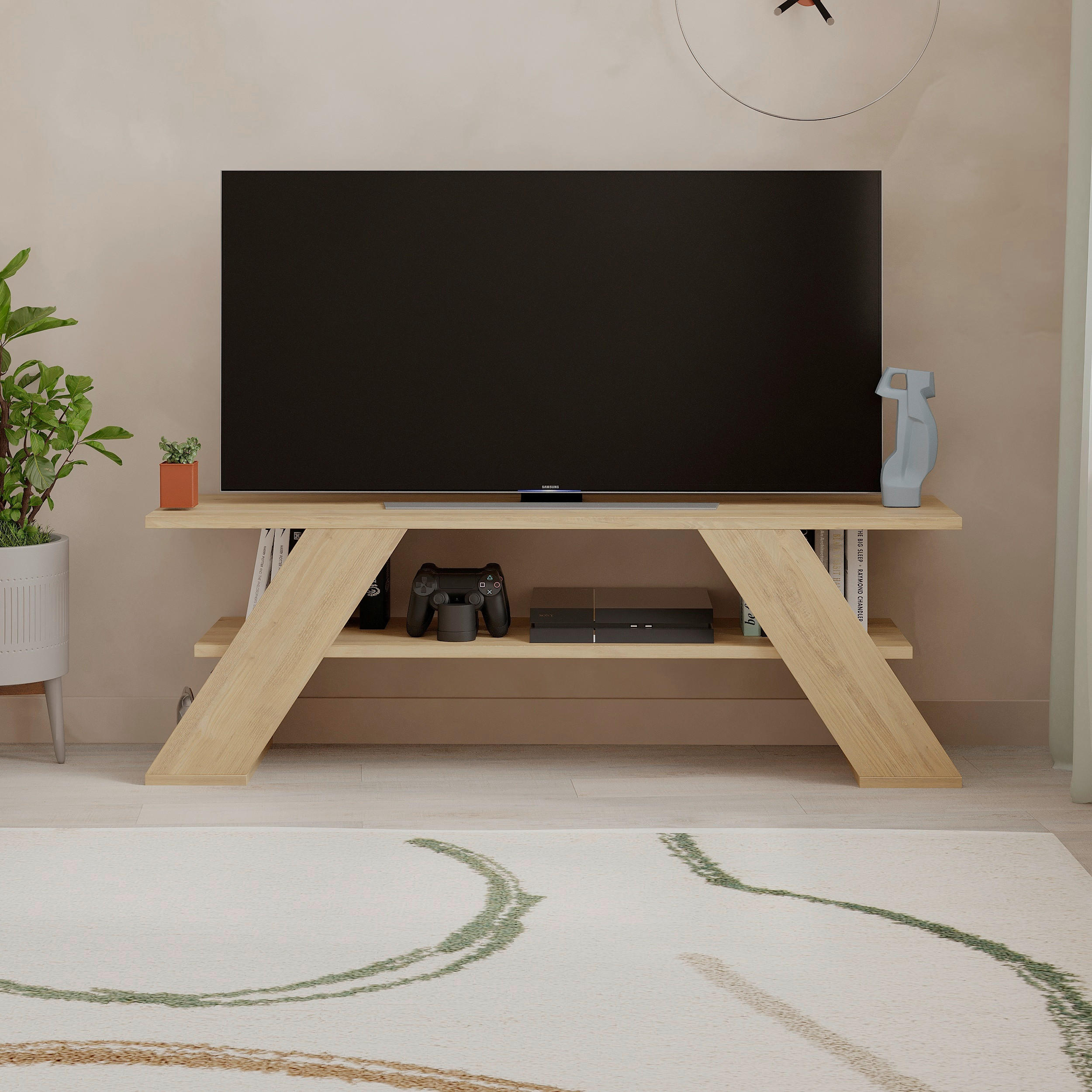 PHONOTISCH Holzwerkstoff Eichefarben  - Eichefarben, Design, Holzwerkstoff (120/40/33.5cm) - Livetastic