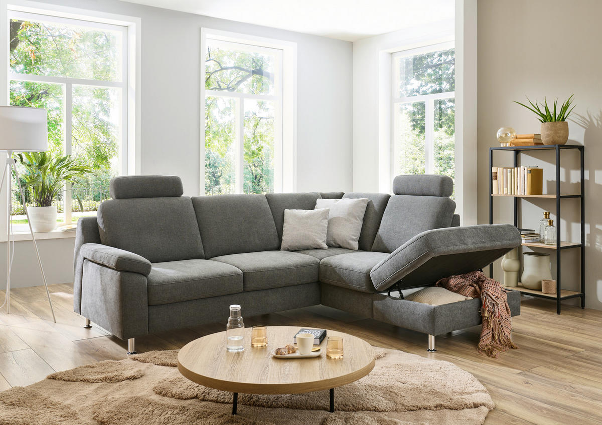 ECKSOFA in Webstoff Dunkelgrau  - Dunkelgrau/Alufarben, Konventionell, Textil/Metall (241/200cm) - Beldomo System