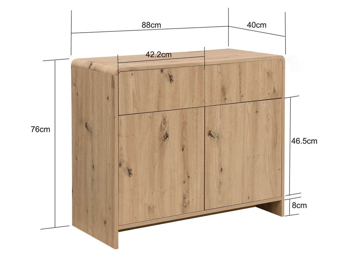 SIDEBOARD  88/76/40 cm 2 låda(or)  - ekfärgad, Design, trämaterial (88/76/40cm) - Livetastic