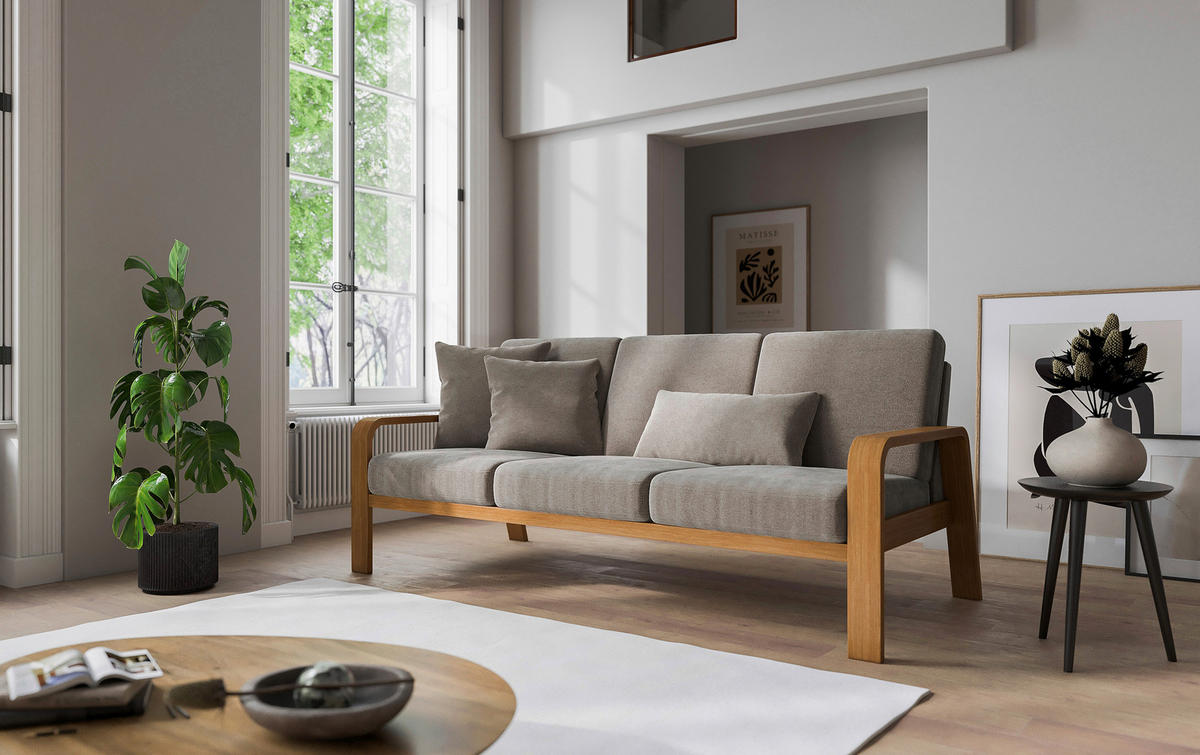 3-SITZER-SOFA Mikrofaser Cappuccino  - Eichefarben/Cappuccino, KONVENTIONELL, Holz/Textil (200/91/93cm) - Cantus
