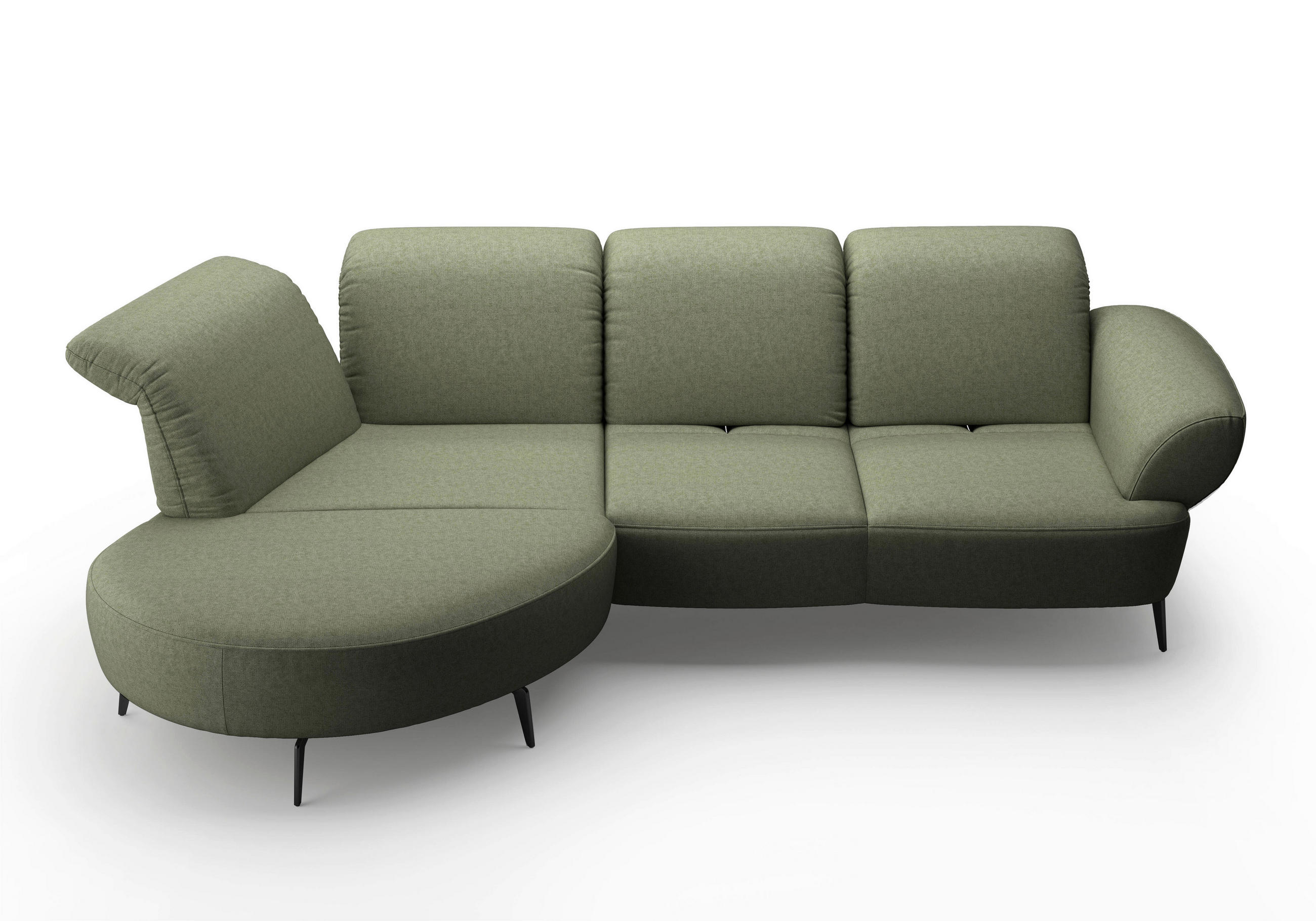 ECKSOFA DANCE E Olivgrün Flachgewebe  - Schwarz/Olivgrün, MODERN, Textil/Metall (208/313cm) - Sit & More