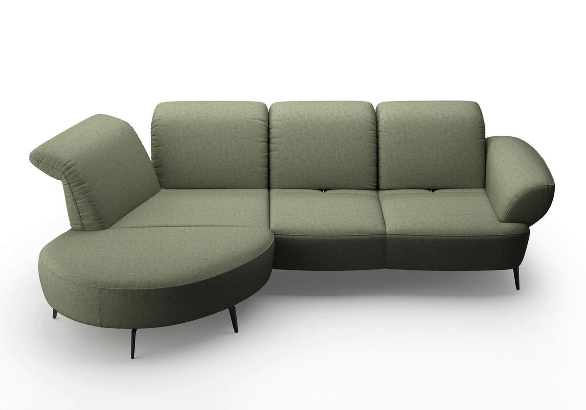 ECKSOFA DANCE E Olivgrün Flachgewebe  - Schwarz/Olivgrün, MODERN, Textil/Metall (208/313cm) - Sit & More