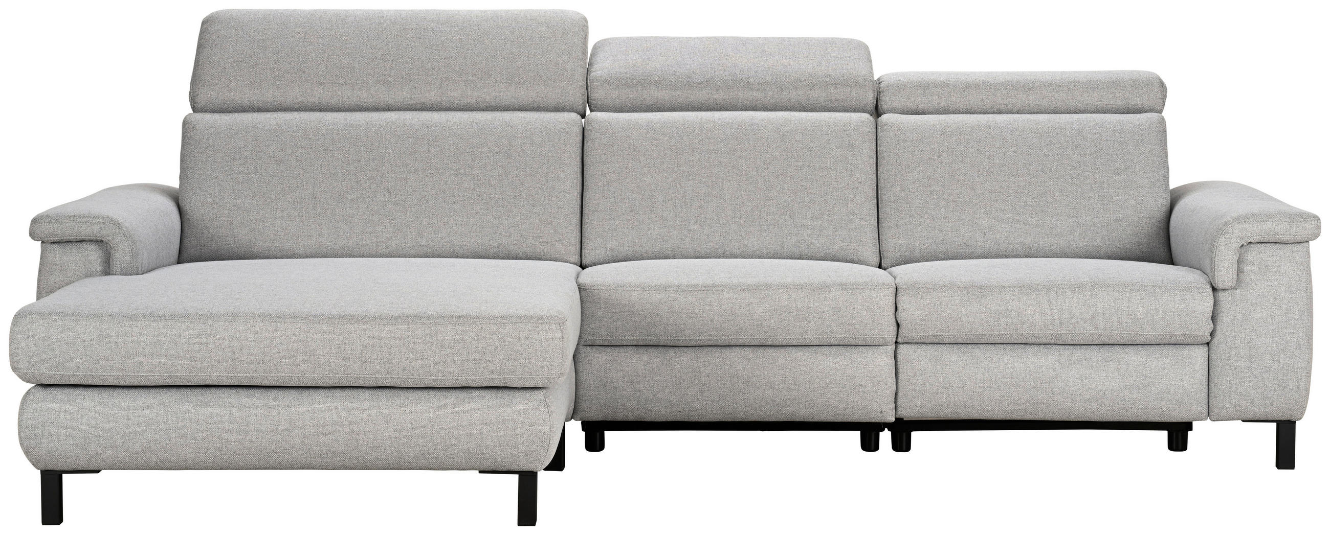 ECKSOFA Hellgrau Flachgewebe Rücken echt, Kopfteilverstellung  - Hellgrau/Schwarz, KONVENTIONELL, Textil/Metall (182/304cm) - Pure Home Comfort
