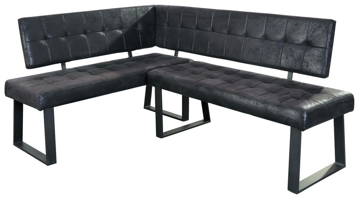ECKBANK in Metall, Textil Schwarz  - Schwarz, Modern, Textil/Metall (134/185cm) - MID.YOU