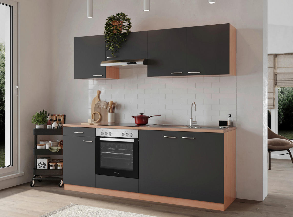 KÜCHENBLOCK 210 cm   in Grau  - Buchefarben/Alufarben, Basics, Holzwerkstoff/Kunststoff (210cm) - Respekta