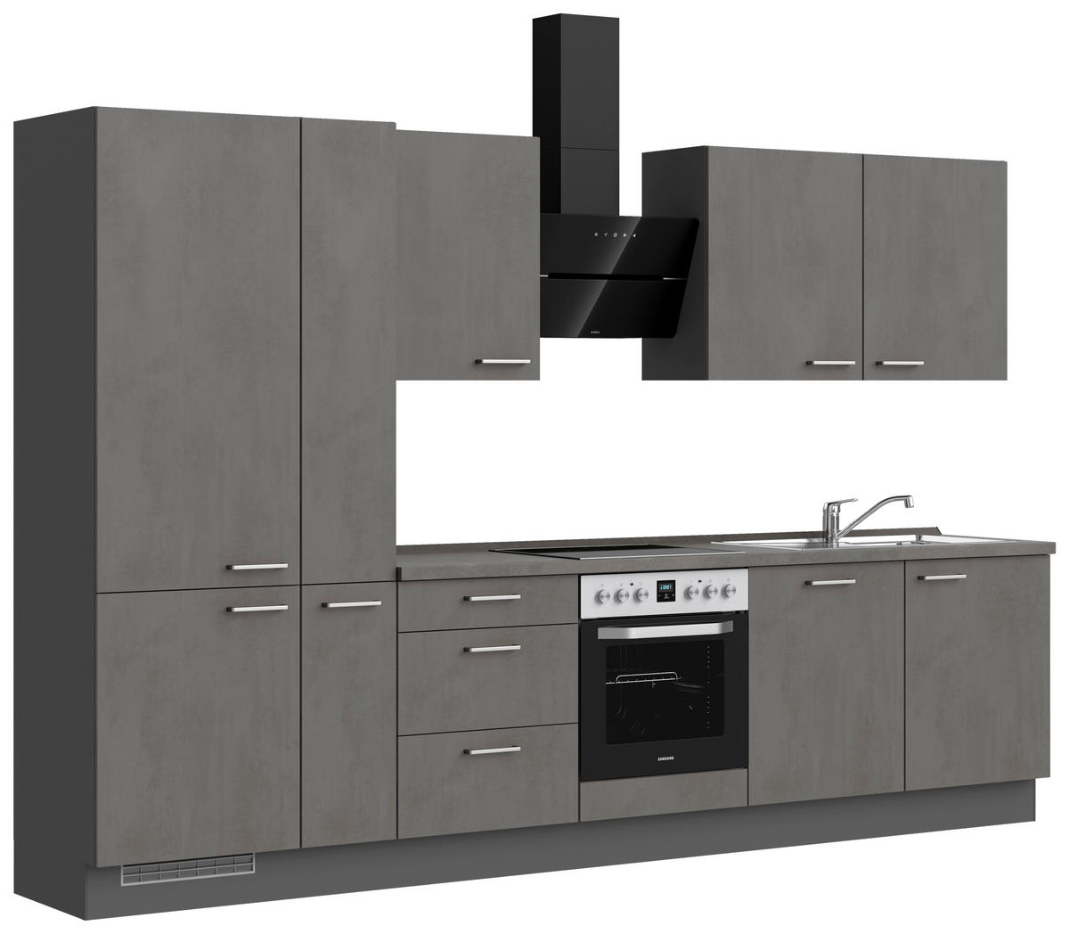 KÜCHENBLOCK Riva 330 cm  in Schieferfarben  - Schieferfarben/Edelstahlfarben, MODERN, Holzwerkstoff/Metall (330cm) - Nobilia