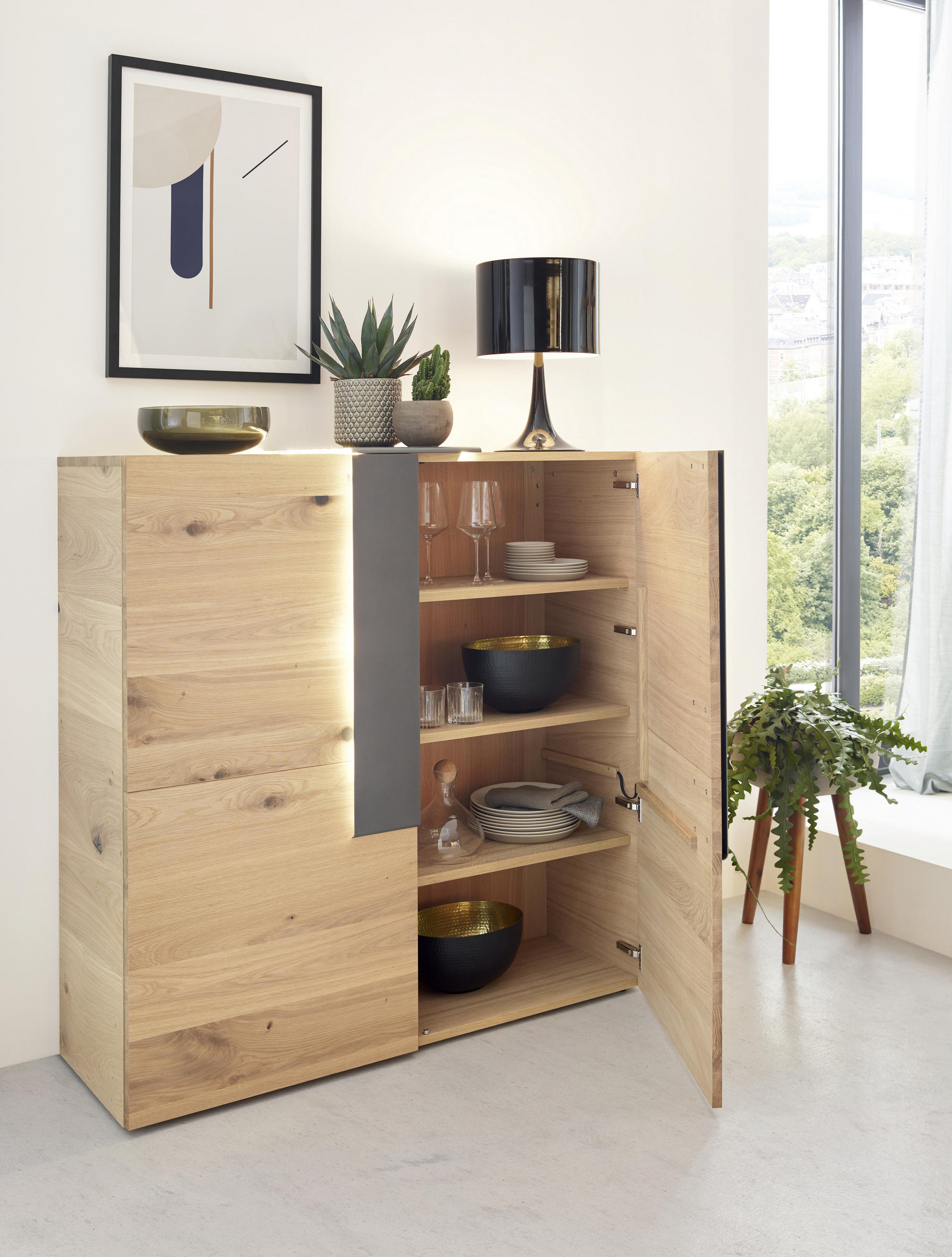 HIGHBOARD V-Taurino  in 128,2/131,2/43,5 cm  - Eichefarben/Anthrazit, Natur, Holz/Metall (128,2/131,2/43,5cm) - Voglauer