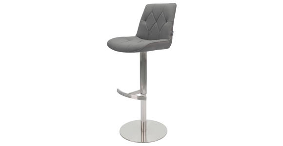 BARHOCKER Mikrofaser Grau, Edelstahlfarben Edelstahl Sitzfläche 360° drehbar, automatische Rückholfunktion, Stoffauswahl, mit Griff - Edelstahlfarben/Grau, Design, Textil/Metall (44/86-110,5/54,5cm) - Novel