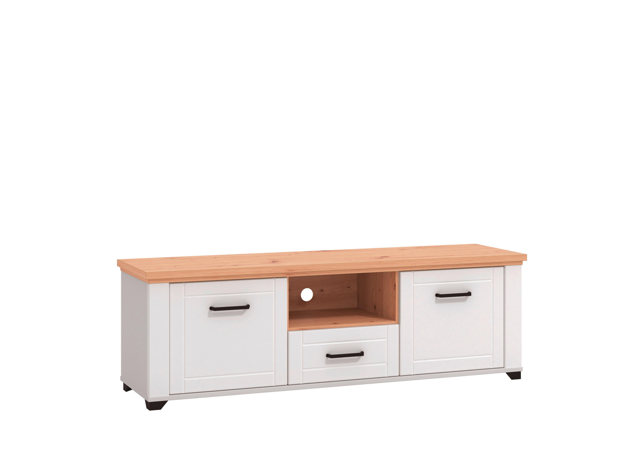 KOMODA POD TELEVIZI, bílá, dub artisan, 147/48/41 cm - bílá/černá, Basics, kompozitní dřevo/plast (147/48/41cm) - Landscape