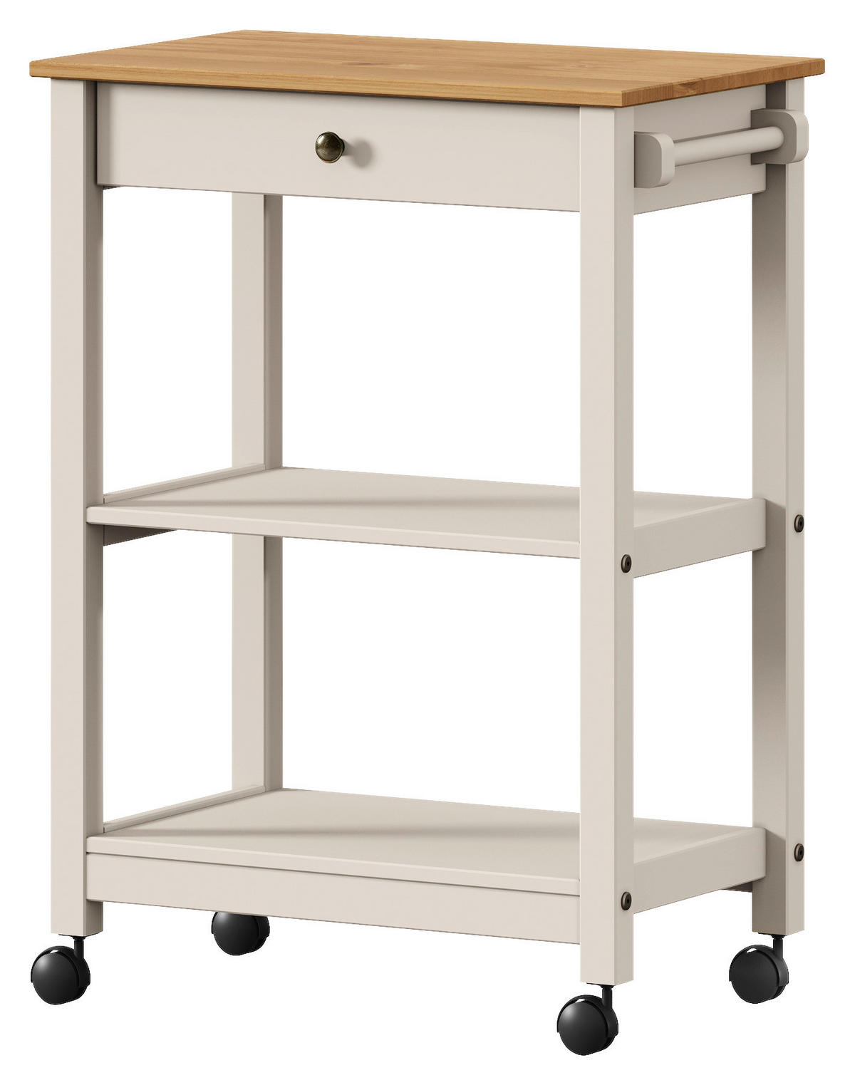 SERVIERWAGEN Pinie massiv Braun, Beige  - Beige/Zinkfarben, MODERN, Holz/Kunststoff (65/90,6/40cm) - Livetastic