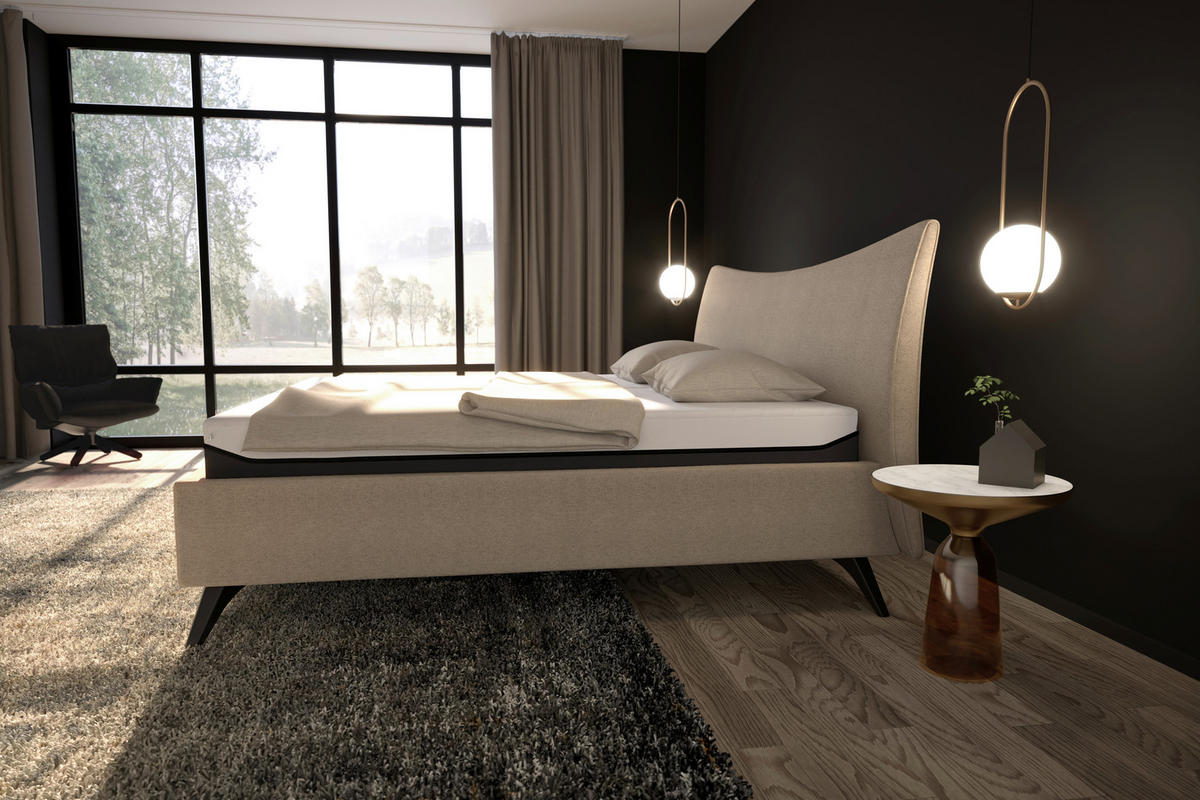 POLSTERBETT gepolstertes Kopfteil 160/200 cm  in Karamell  - Karamell/Schwarz, Design, Holz/Textil (160/200cm) - Tempur