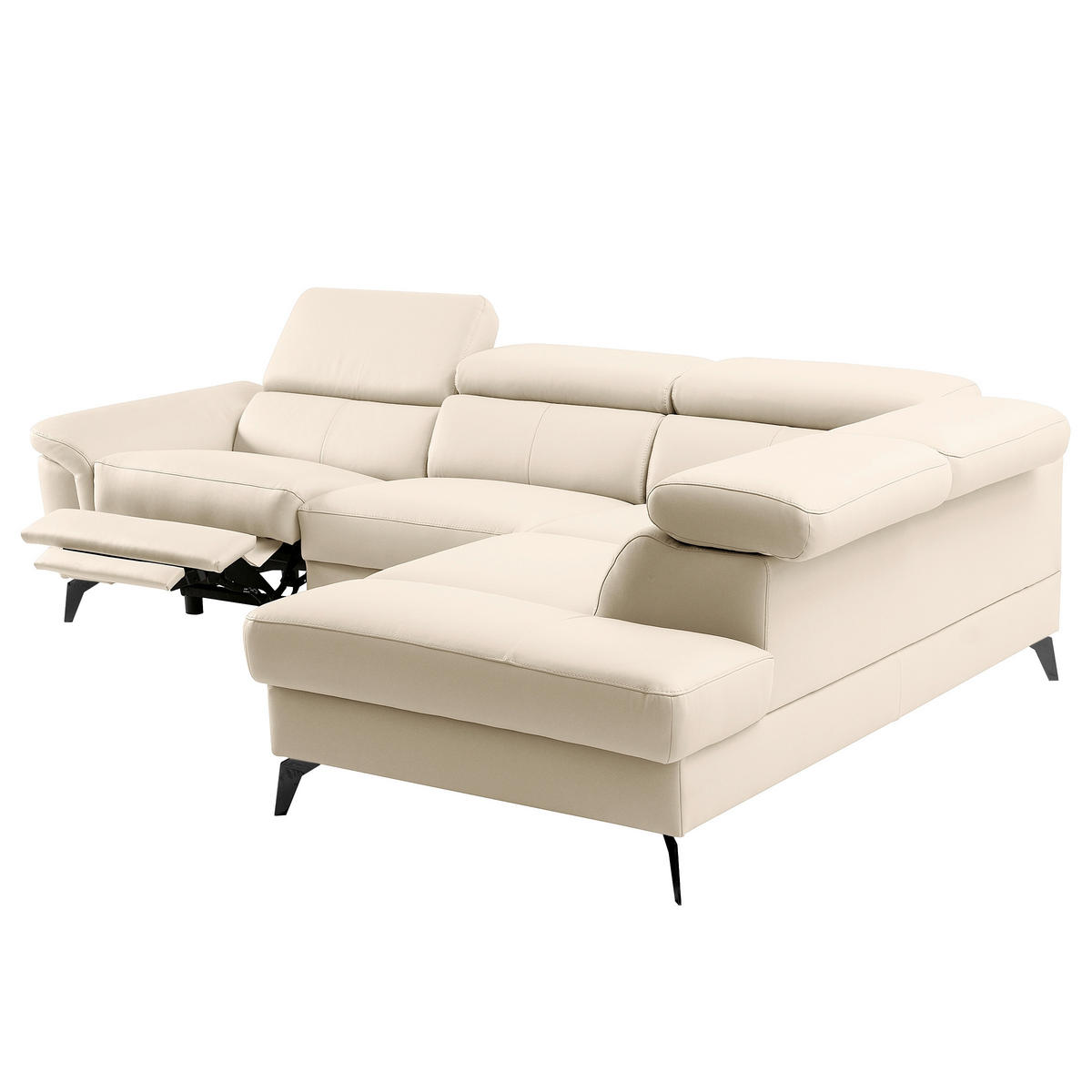 ECKSOFA SONO in Lederlook Echtleder Grau Bettkasten, Armteilverstellung, Kopfteilverstellung  265/210 cm  - Schwarz/Grau, Design, Leder/Textil (265/210cm) - Livetastic