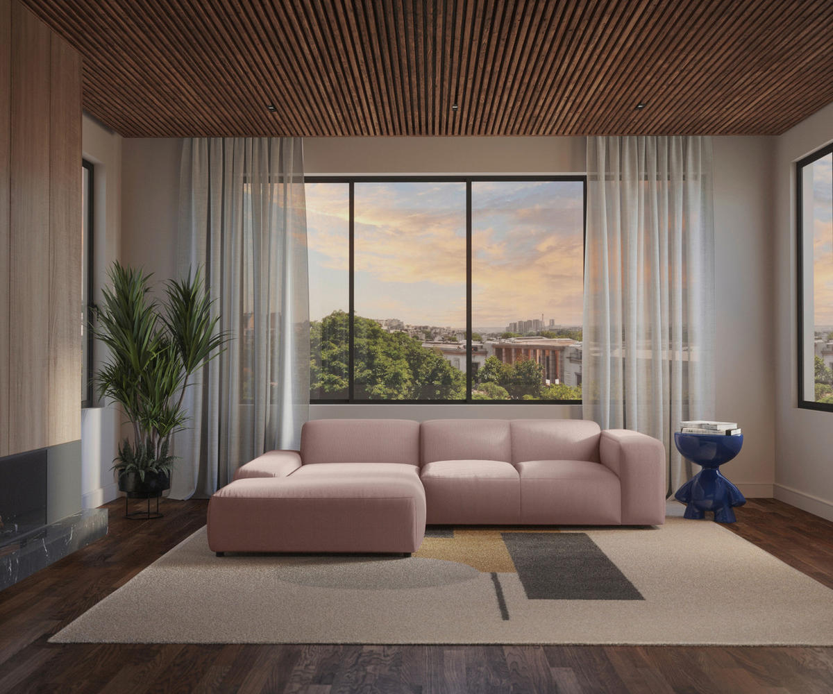 ECKSOFA HANNAH Rosa Cord  - Schwarz/Rosa, Design, Kunststoff/Textil (200/304cm) - MID.YOU