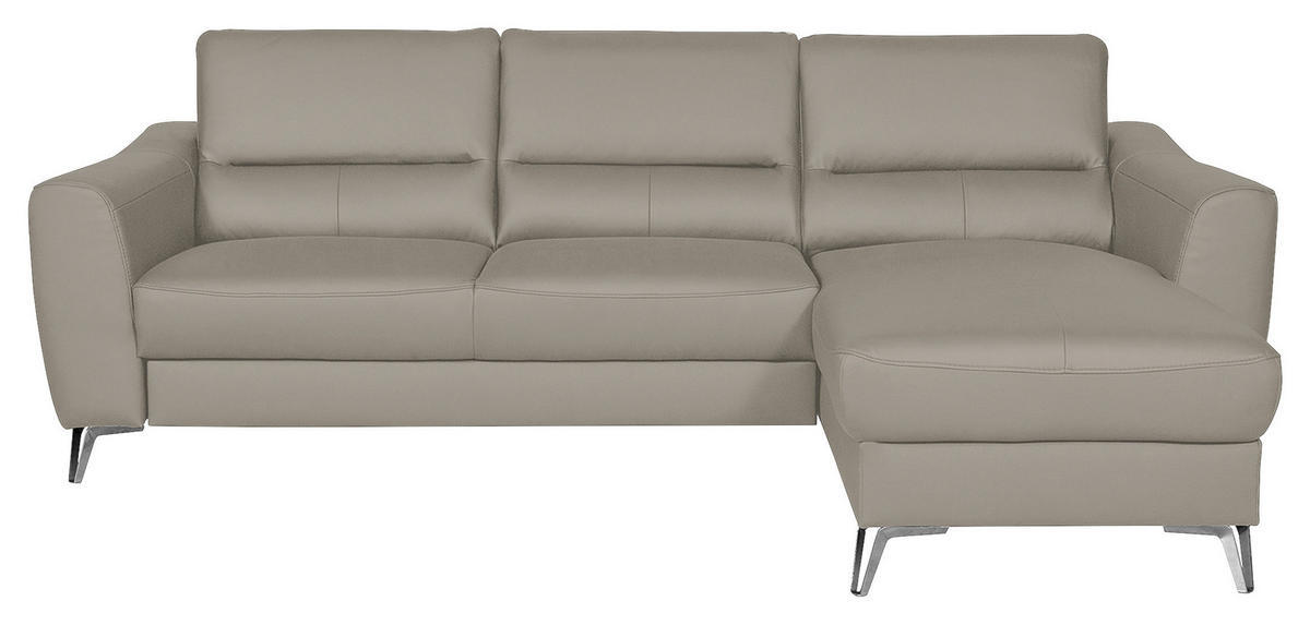 ECKSOFA in Lederlook Echtleder Platinfarben  241/168 cm  - Platinfarben/Chromfarben, Design, Leder/Textil (241/168cm) - Livetastic