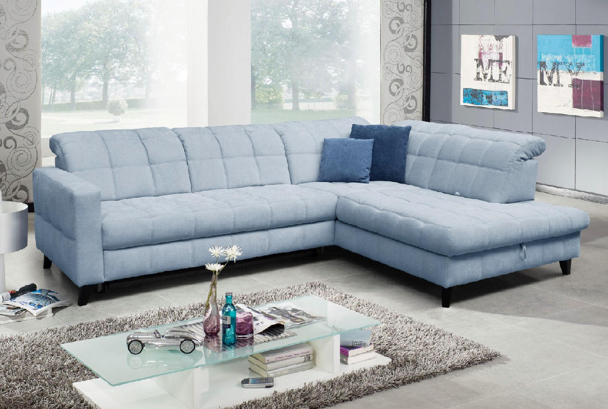 SAROKKANAPÉ textil világoskék  - világoskék/fekete, Design, textil/fa (297/216cm) - Xora