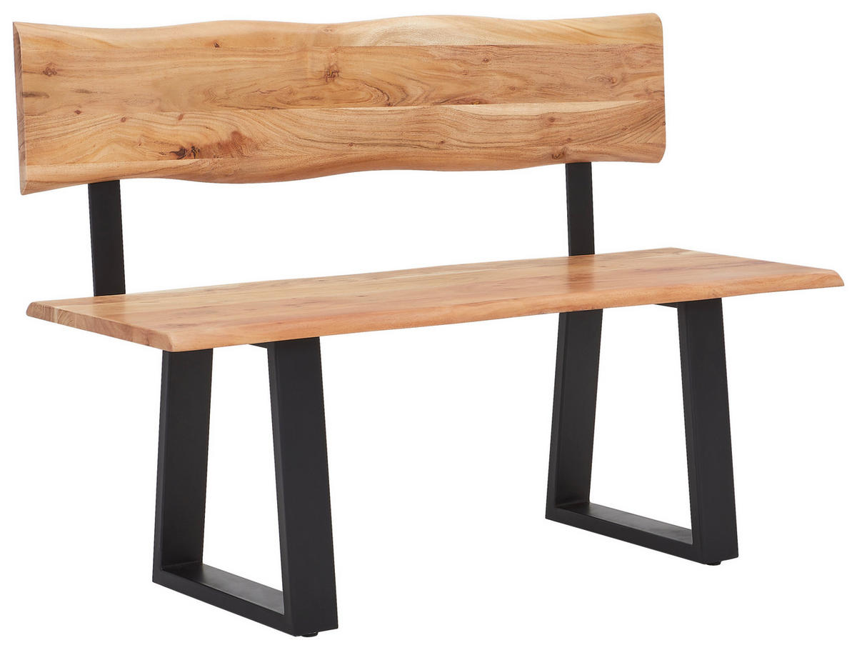SITZBANK in Holz, Metall Schwarz, Akaziefarben  - Schwarz/Akaziefarben, Natur, Holz/Metall (140/85/50cm) - Livetastic
