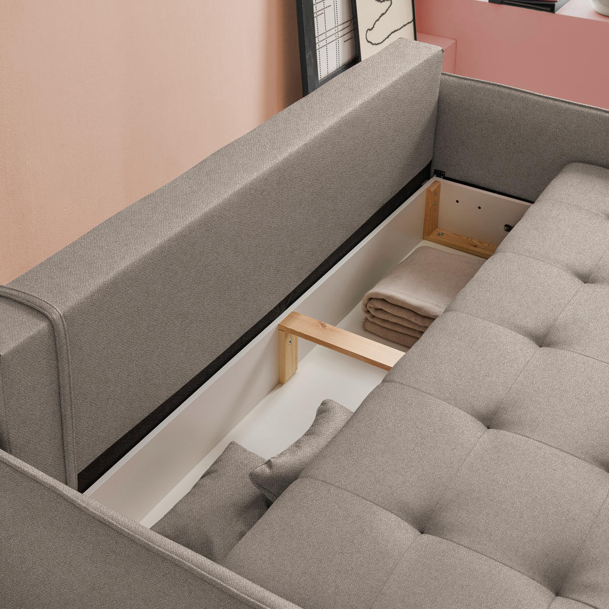 SCHLAFSOFA  in Struktur Hellbraun  - Hellbraun/Buchefarben, Design, Holz/Textil (217/97/101cm) - Carryhome