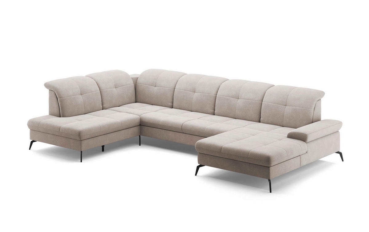 WOHNLANDSCHAFT in Flachgewebe Greige  - Greige/Schwarz, Konventionell, Textil/Metall (231/357/185cm) - Sit & More