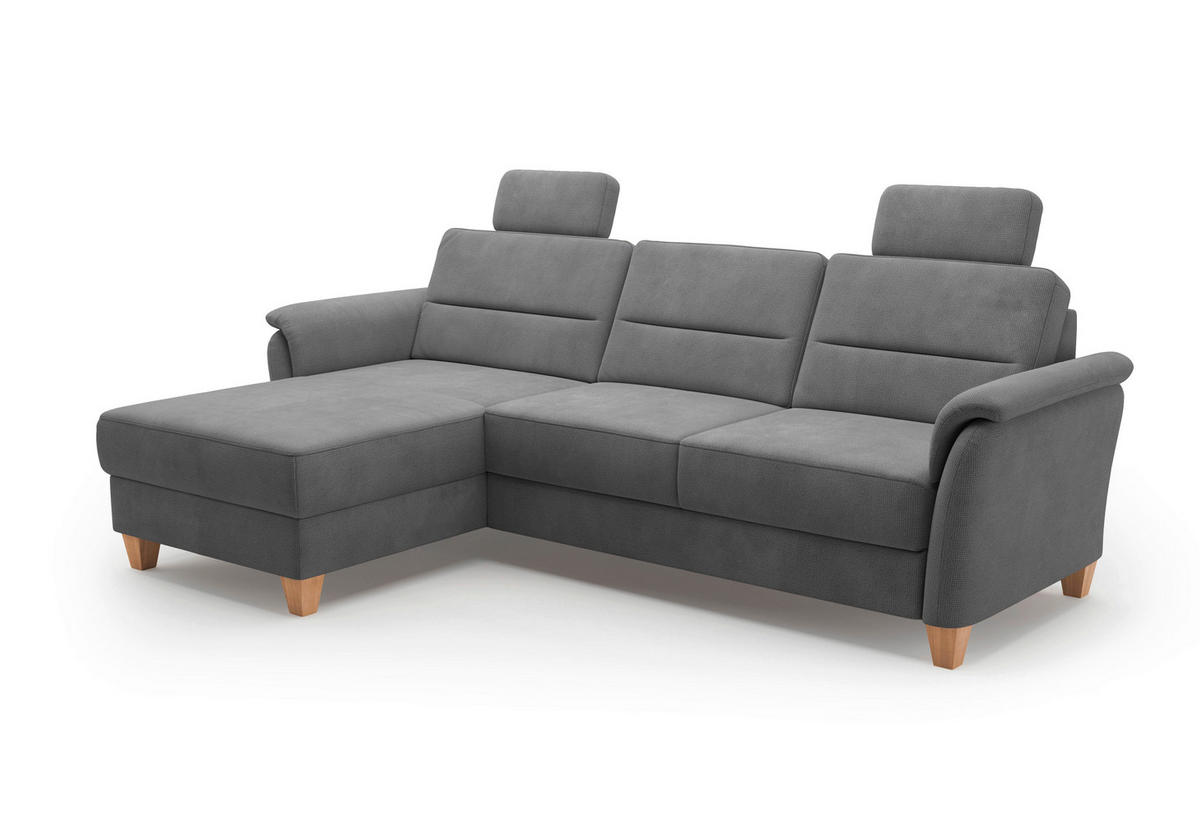 ECKSOFA in Flachgewebe Grau  163/244 cm  - Eichefarben/Grau, KONVENTIONELL, Holz/Textil (163/244cm) - Sit & More