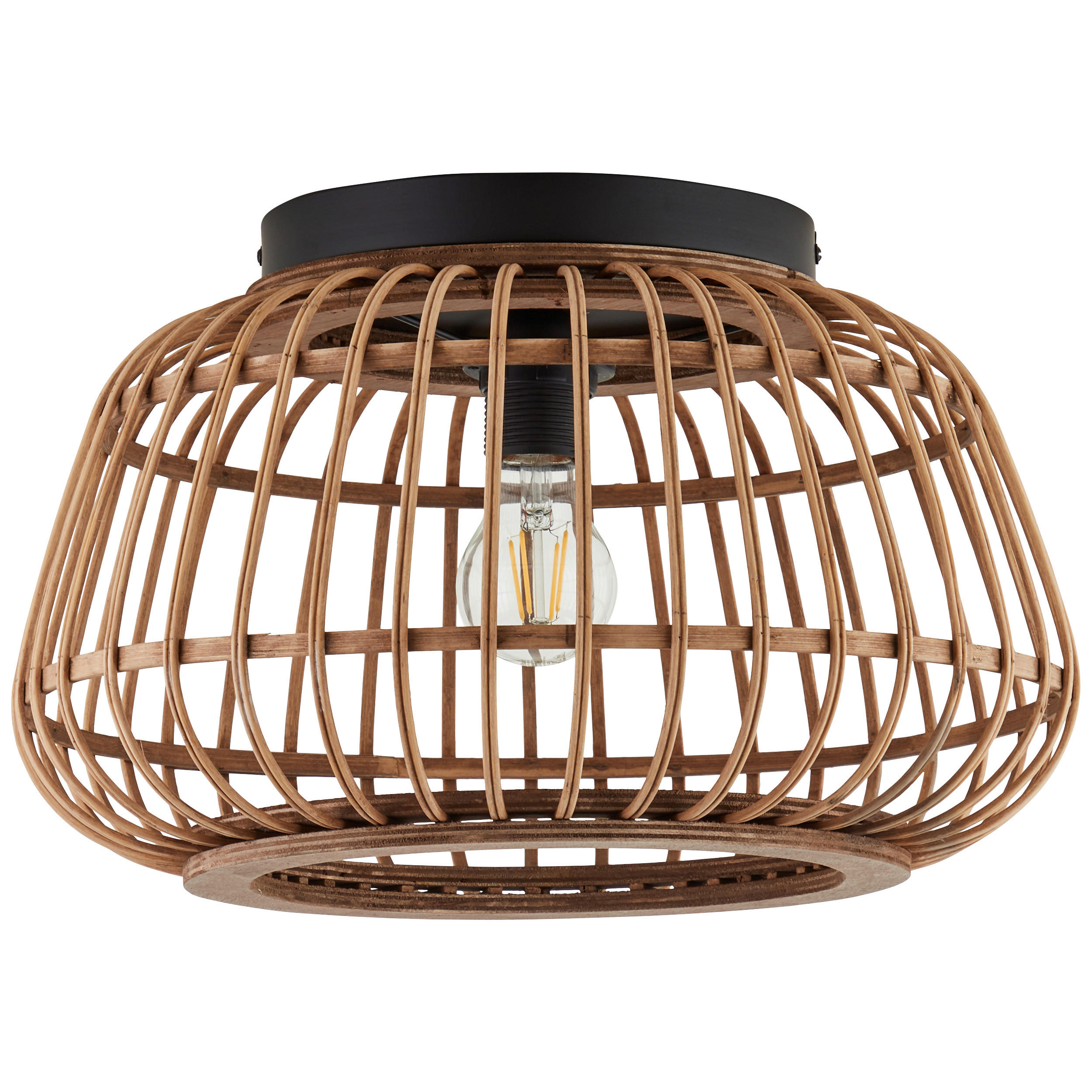 DECKENLEUCHTE 40/24,5 cm   - Schwarz/Braun, Natur, Holz/Metall (40/24,5cm) - Brilliant