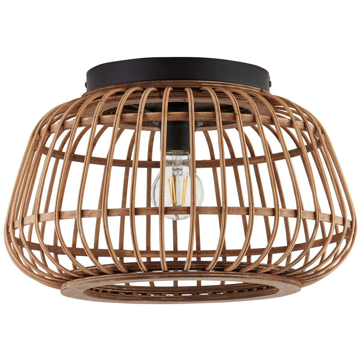 DECKENLEUCHTE 40/24,5 cm   - Schwarz/Braun, Natur, Holz/Metall (40/24,5cm) - Brilliant