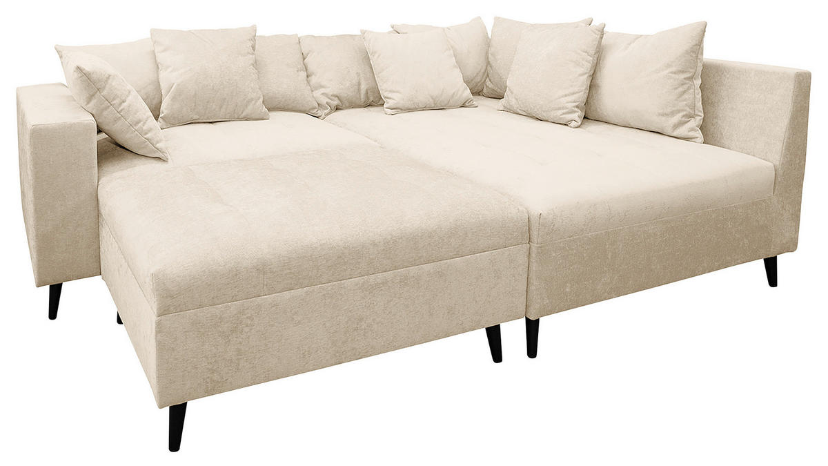 Ecksofa inkl. Hocker in Flachgewebe Beige  - Beige/Schwarz, Design, Holz/Textil (247/174cm) - MID.YOU