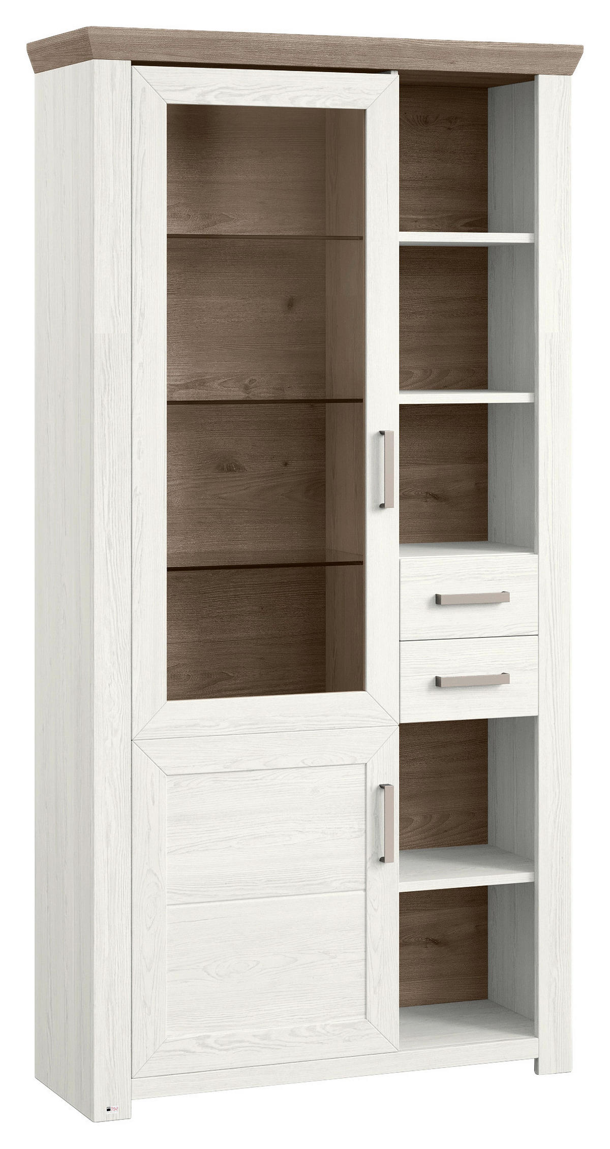 VITRINE  in Weiß, Eichefarben  - Eichefarben/Weiß, Design, Glas/Holzwerkstoff (104,5/206,6/42,2cm) - SetOne by Musterring