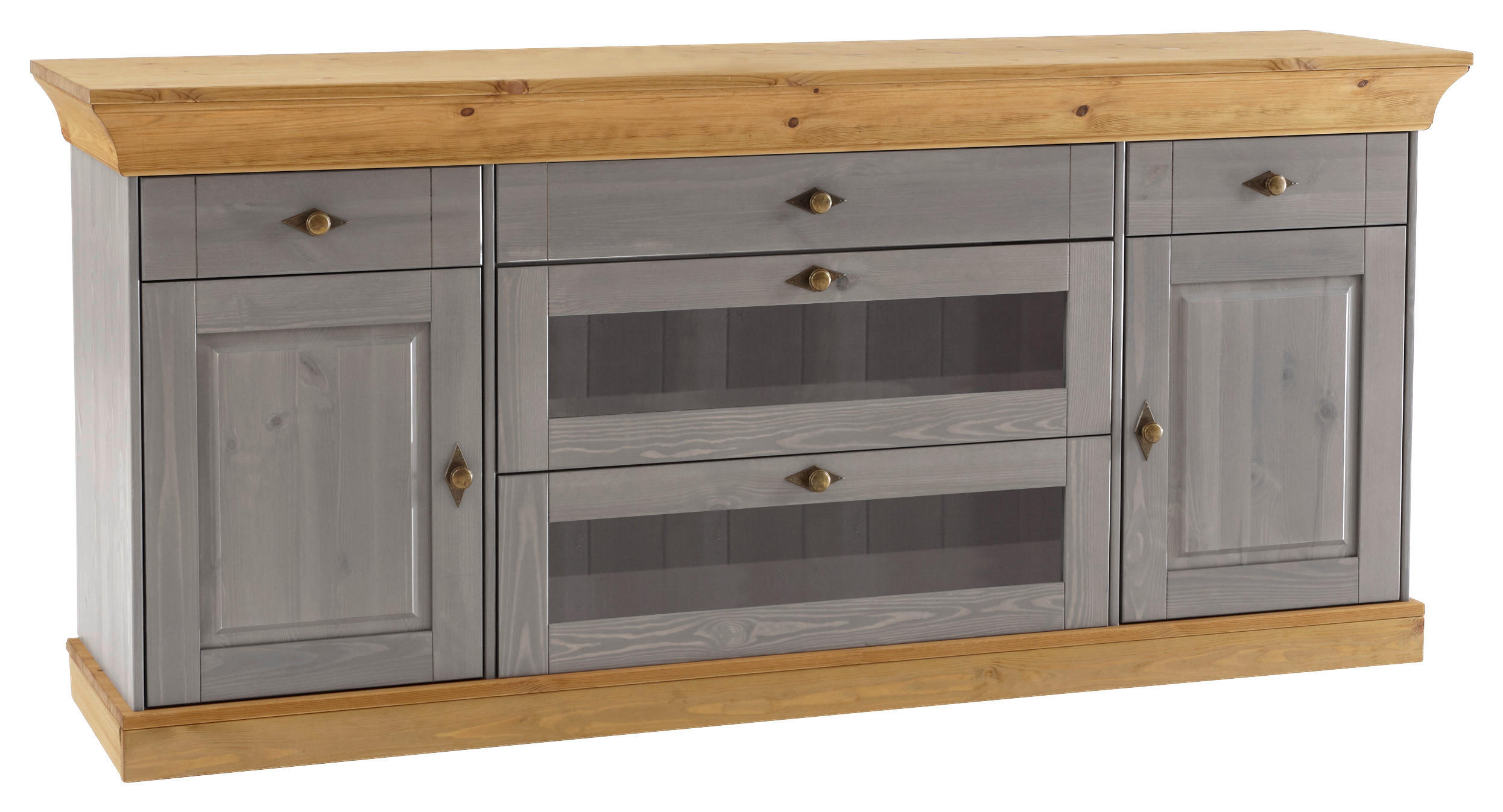 SIDEBOARD  185/85/45 cm 5 Schublade(n)  - Laugenfarbig/Grau, ROMANTIK / LANDHAUS, Glas/Holz (185/85/45cm) - Boxxx