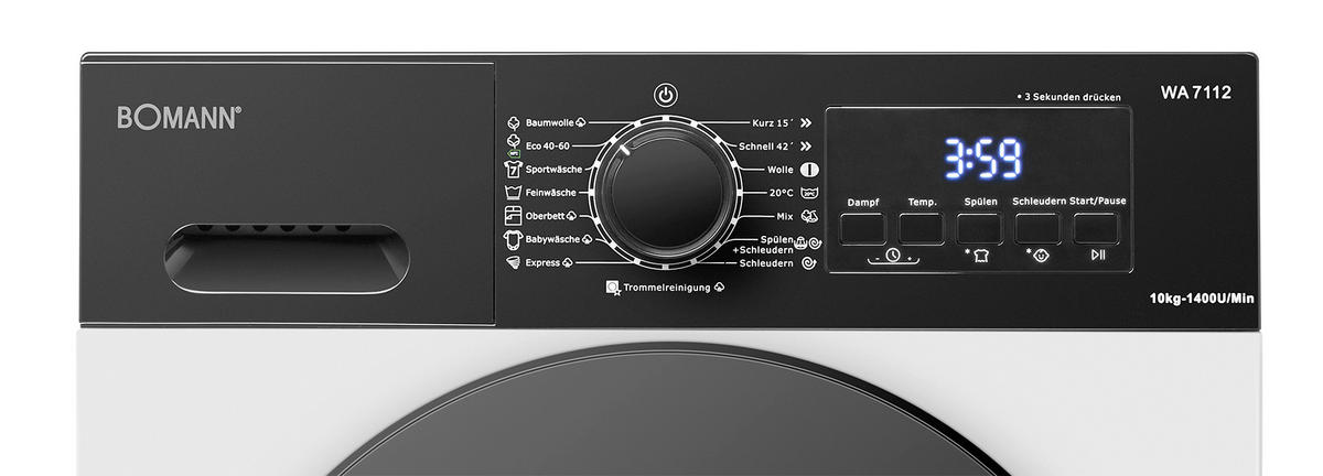WASCHMASCHINE WA 7112  - Weiß, Trend, Metall (59,5/85,0/60,0cm) - Bomann