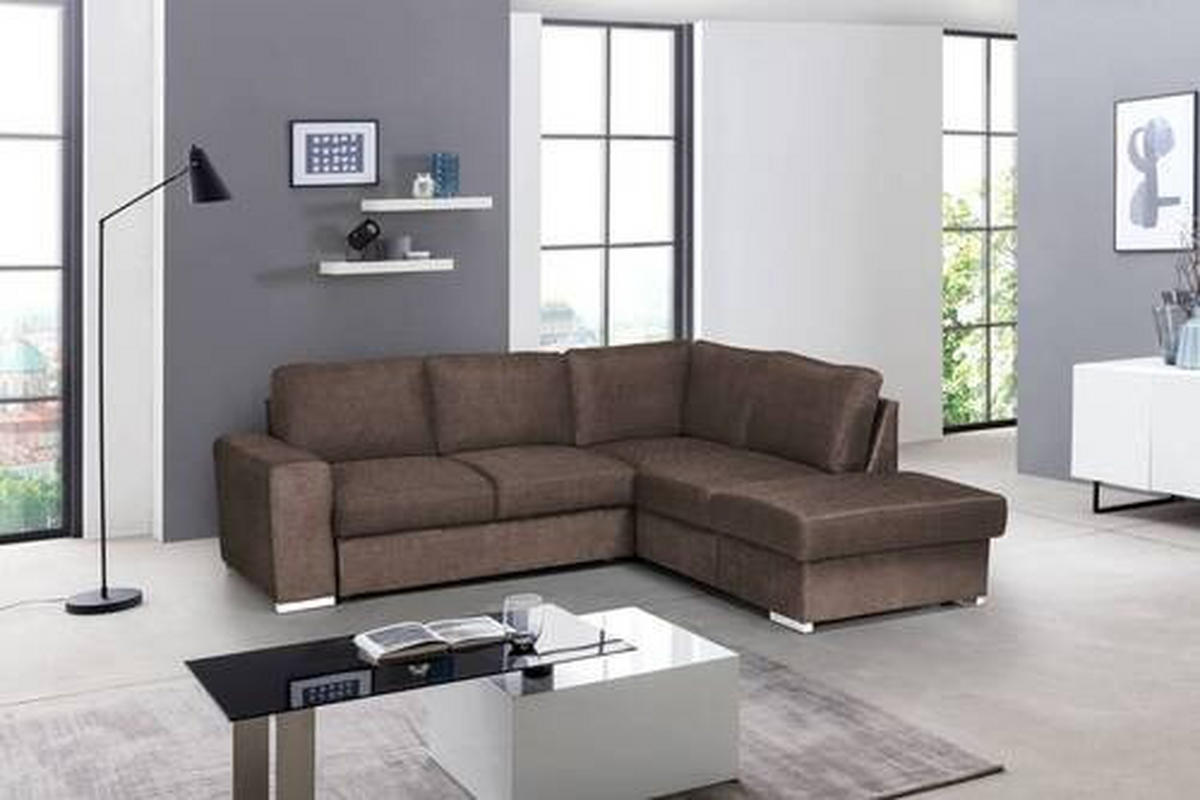 ECKSOFA Taupe Mikrofaser  - Taupe/Chromfarben, KONVENTIONELL, Textil/Metall (248/213cm) - MID.YOU