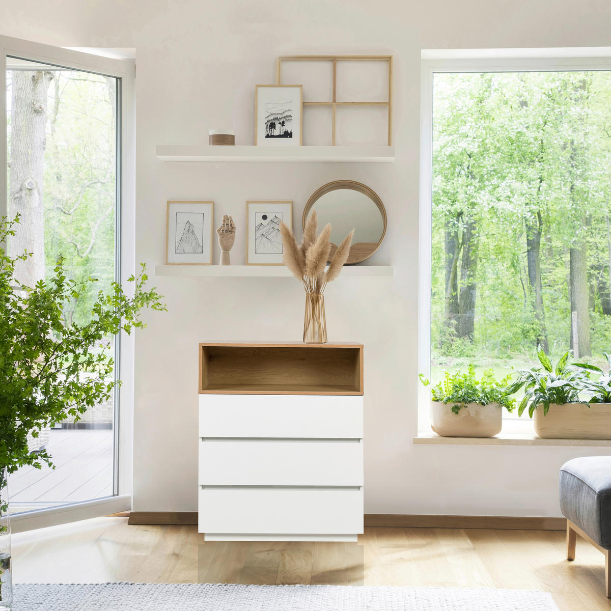 KOMMODE  in 80/100/40 cm  - Eichefarben/Weiß, MODERN, Holzwerkstoff/Kunststoff (80/100/40cm) - MID.YOU