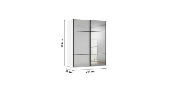 SCHWEBETÜRENSCHRANK 201/223/68 cm 2-türig Grau, Weiß - Schwarz/Weiß, KONVENTIONELL, Glas/Holzwerkstoff (201/223/68cm) - Novel