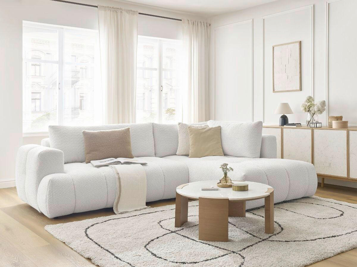 ECKSCHLAFSOFA FUJI Bouclé Weiß  inkl.  - Schwarz/Weiß, MODERN, Kunststoff/Textil (282/204cm)