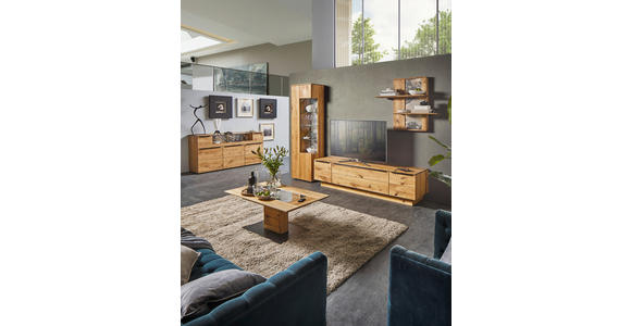 WOHNWAND  in Eichefarben  320/205,7/53,7 cm  - Eichefarben/Schwarz, Natur, Glas/Holz (320/205,7/53,7cm) - Valnatura