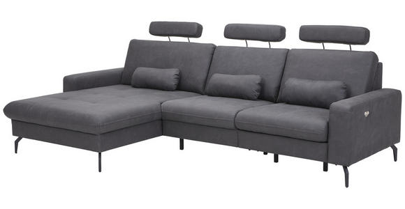ECKSOFA  in Mikrofaser Anthrazit  180/302 cm  - Anthrazit/Schwarz, KONVENTIONELL, Textil/Metall (180/302cm) - Carryhome
