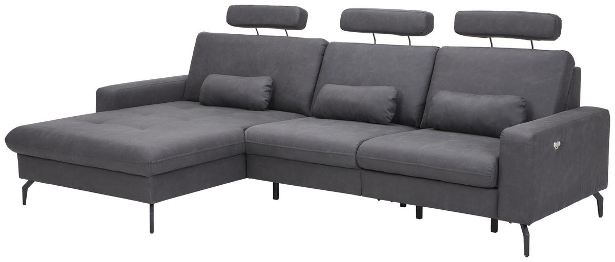 ECKSOFA  in Mikrofaser Anthrazit  180/302 cm  - Anthrazit/Schwarz, KONVENTIONELL, Textil/Metall (180/302cm) - Carryhome