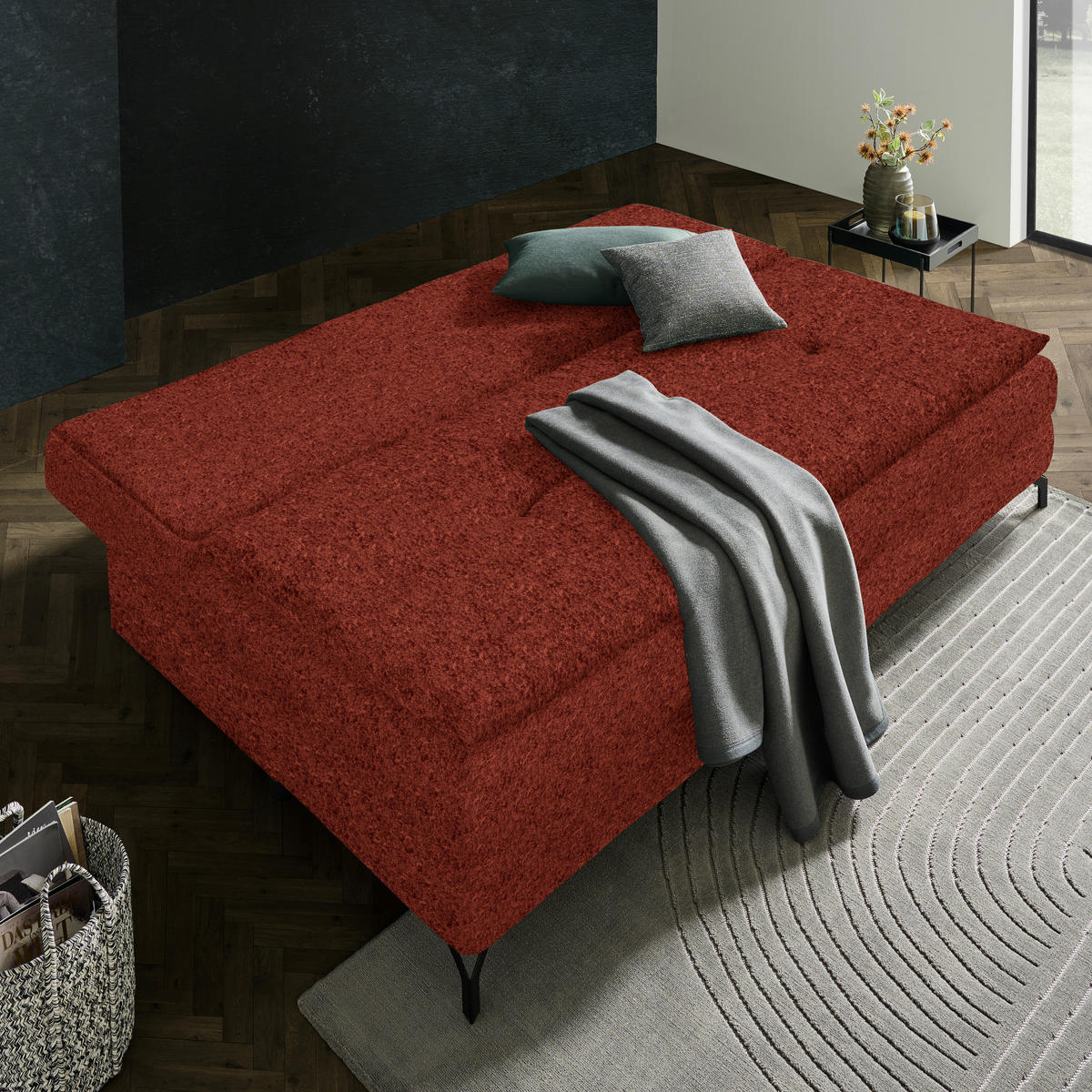 KANAPÉÁGY rozsdavörös  - fekete/rozsdavörös, Modern, textil/fém (208/73/92/102cm) - Novel